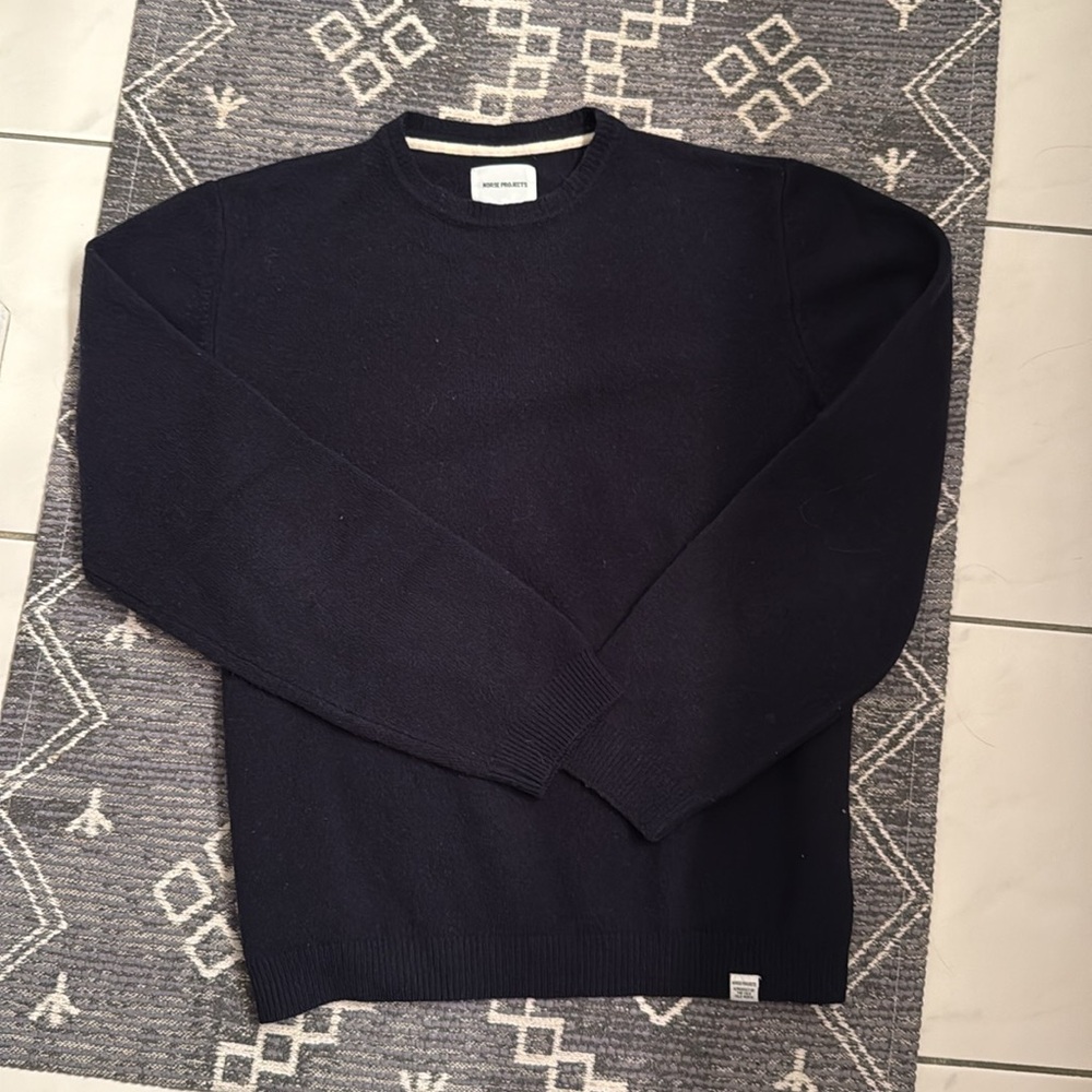 Norse Projects Sigfried Merino Lambswool Crewneck Sweater Navy Blue - Picture 3 of 10